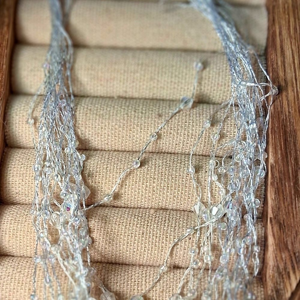 Delicate Crystal Bead Multi-Strand Silver Necklace